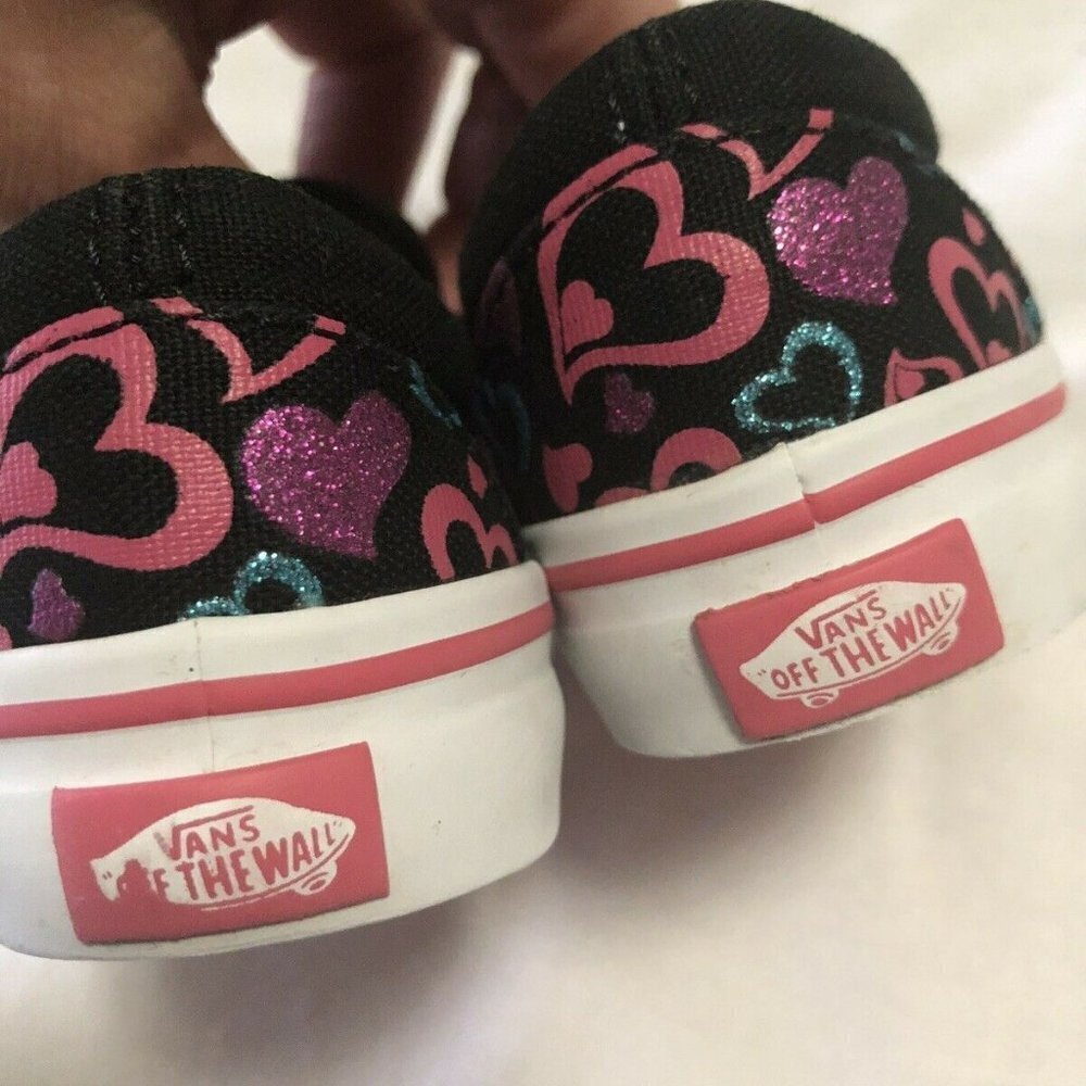 Vans | Toddler SZ 5 | Girls Hearts Black Pink Casual Slip On Sneakers Loafers - Picture 4 of 7